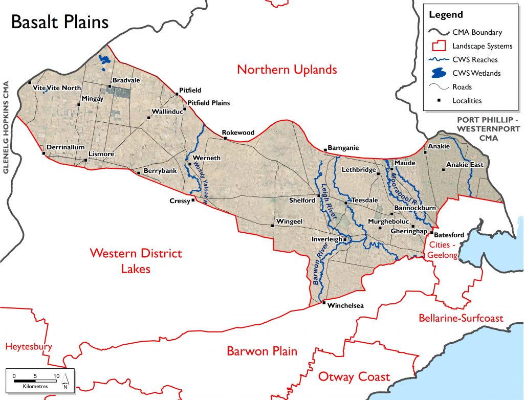 Map of the Basalt Plains Landscape System including link to NRM Portal